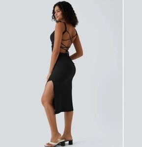 HALARA | Dresses | Ruched Backless Crisscross Lace Up Split Bodycon Midi Casual Dress | Poshmark HALARA | Dresses | Ruched Backless Crisscross Lace Up Split Bodycon Midi Casual Dress | Poshmark